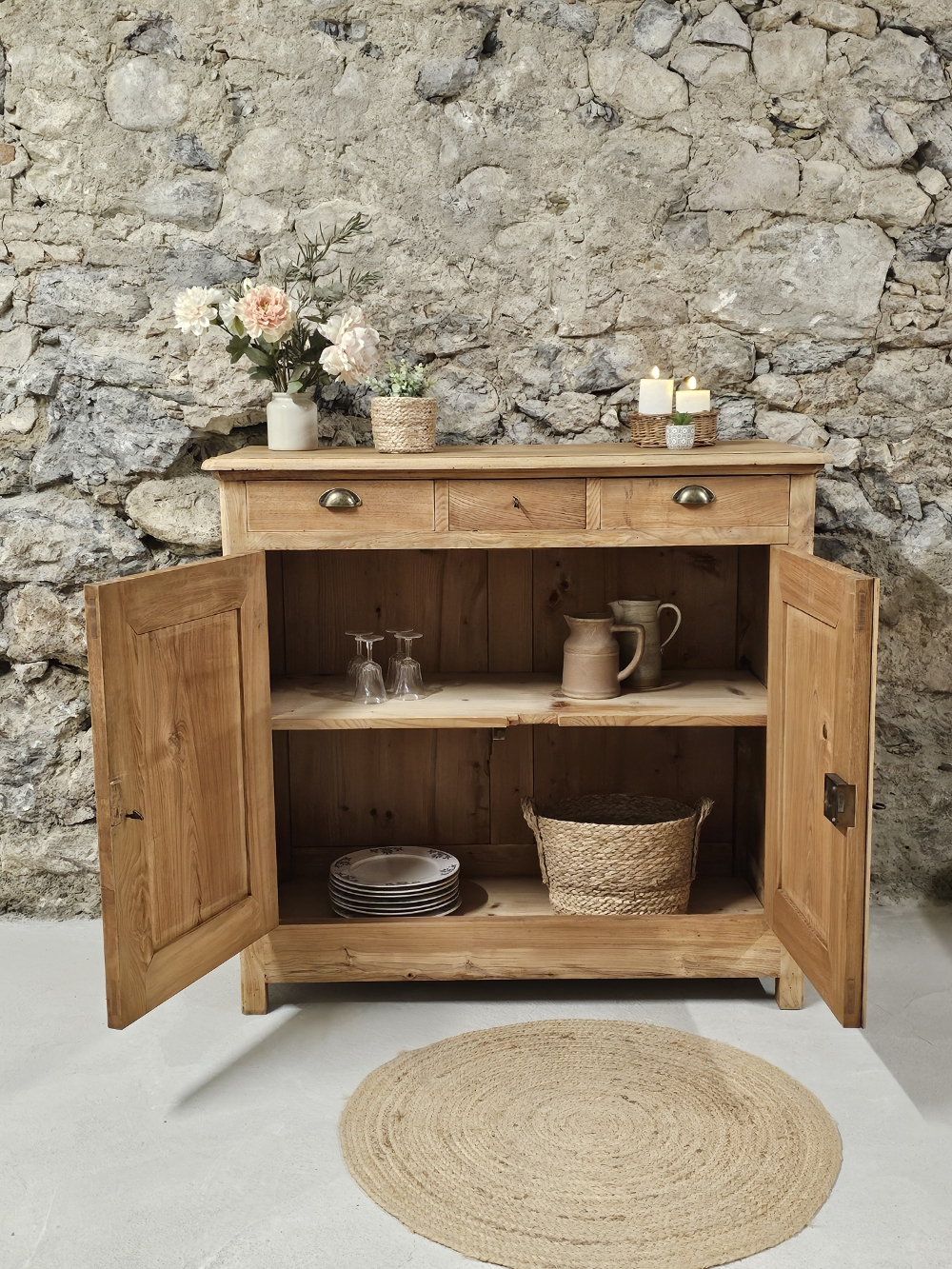 Buffet haut ancien en chêne massif – 3 tiroirs – Époque fin XIXᵉ siècle20260123_091435