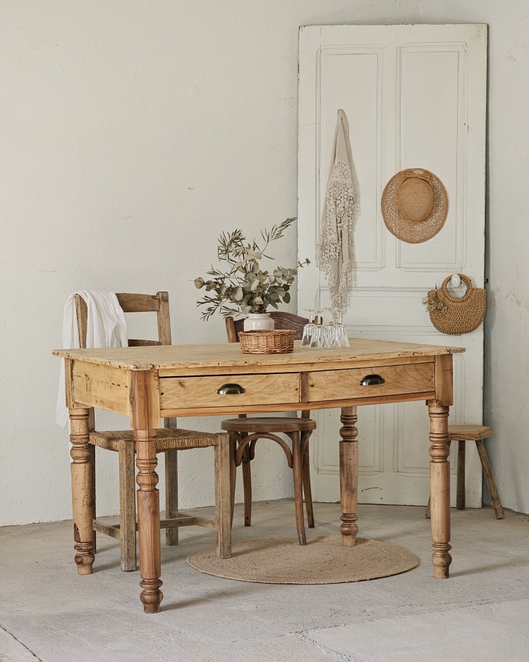 Table d'appoint en chêne peuplier avec tiroir