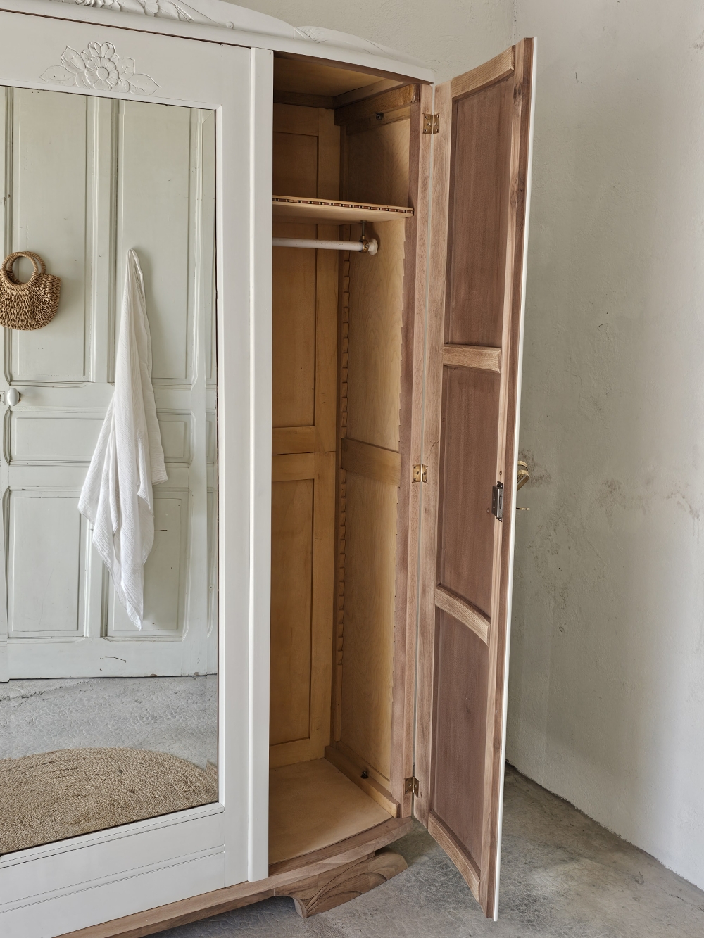 Penderie Blanche Shabby Chic En Bois - Armoire Toile De Maquillage Avec Miroir - Meuble Chaussures