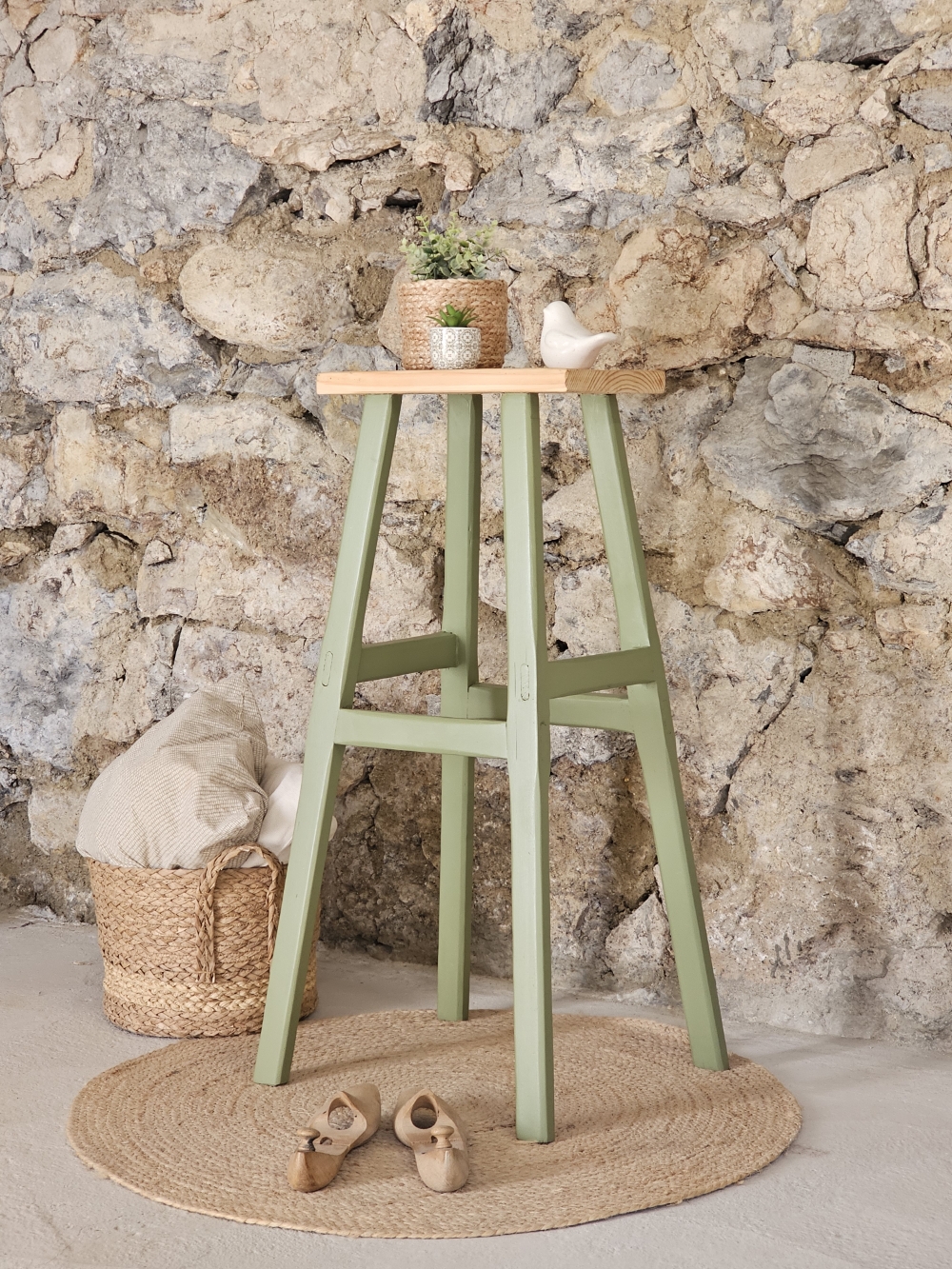 tabouret haut vert et bois20260403_095935