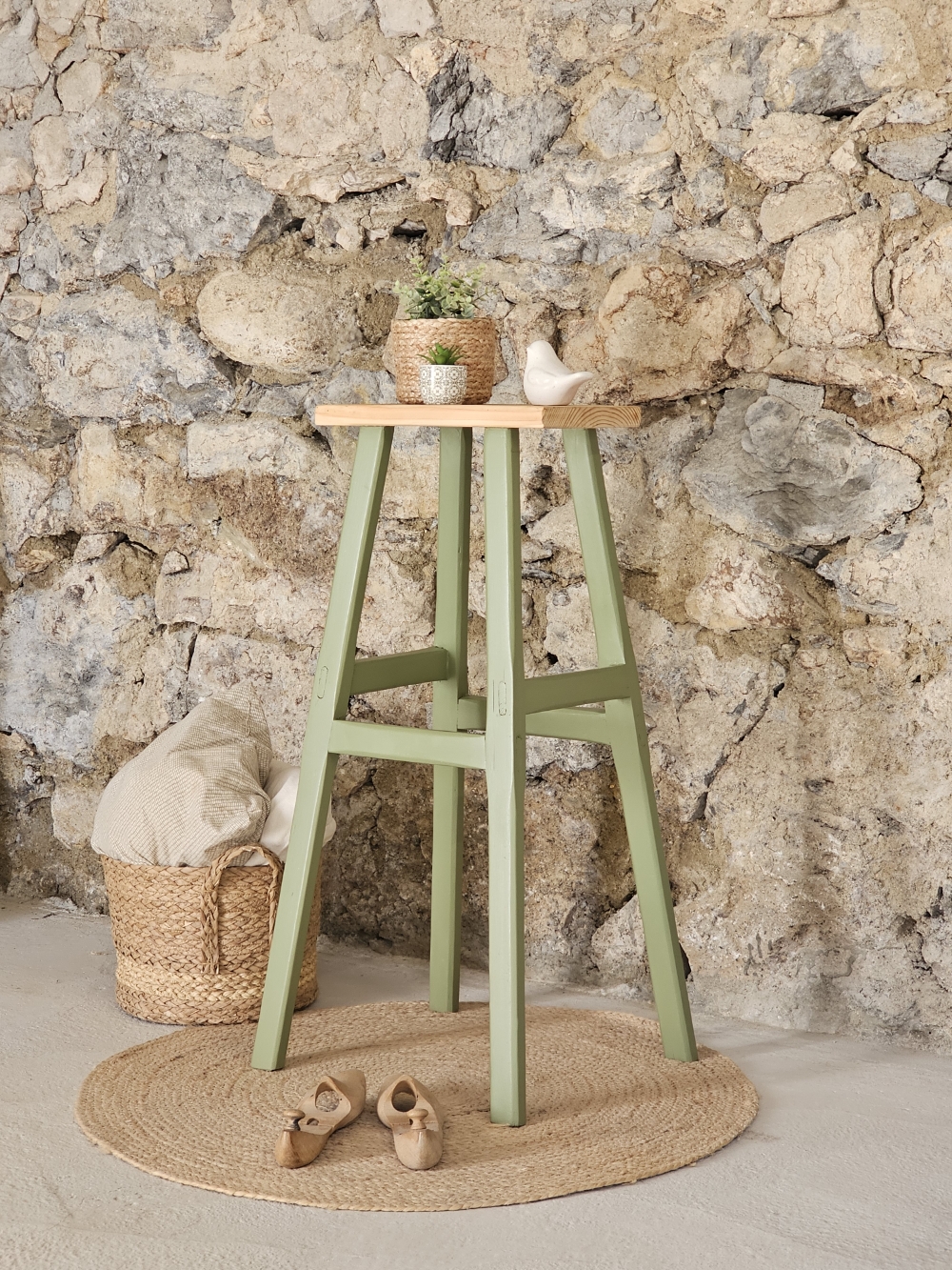 tabouret haut vert et bois20260403_100123