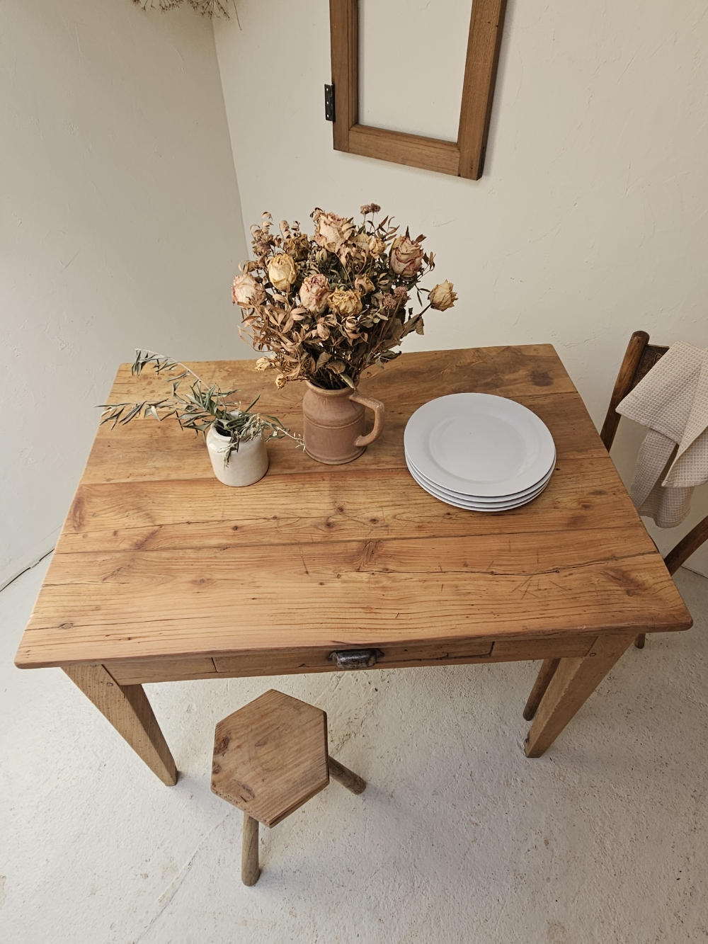 Table de ferme ancienne en orme et chêne massif restauréejpg