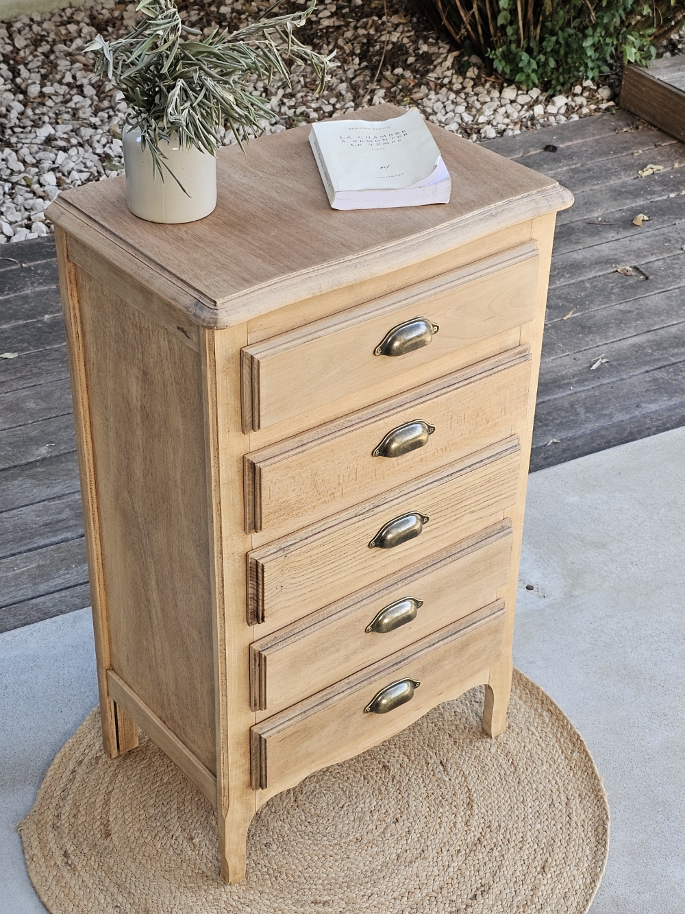 Chiffonnier vintage 5 tiroirs en bois brut20260907_180033