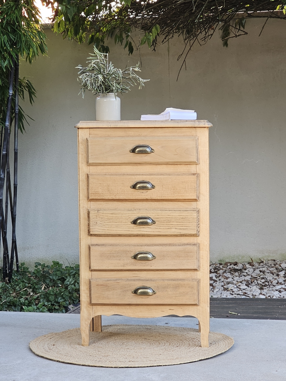 Chiffonnier vintage 5 tiroirs en bois brut20260907_175853