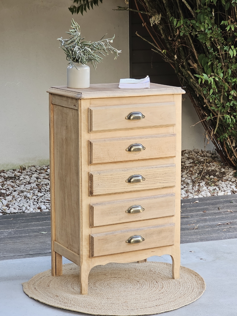 Chiffonnier vintage 5 tiroirs en bois brut20260907_180006