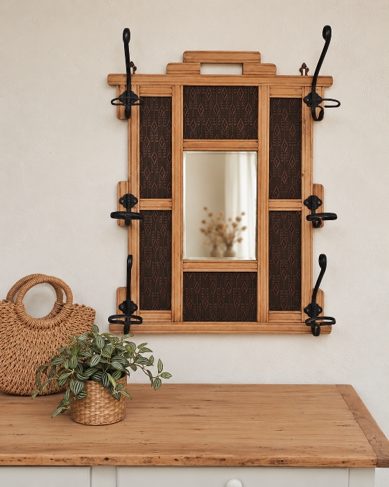 Vestiaire dentrée mural Art Déco en bois clair et miroir biseauté file_00000000e4cc81f4aeff95085311746c