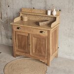 Meuble ancien en noyer, hêtre et sapin, avec plateau en marbre ocre moucheté. Format compact, charme brut et fonctionnalité20250723_180131