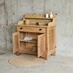 Meuble ancien en noyer, hêtre et sapin, avec plateau en marbre ocre moucheté. Format compact, charme brut et fonctionnalité20250723_180251