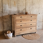20250803_165934Commode ancienne en bois massif, entièrement restaurée, finition brute mate, 5 tiroirs spacieux dont un grand tiroir