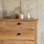 20250803_170005Commode ancienne en bois massif, entièrement restaurée, finition brute mate, 5 tiroirs spacieux dont un grand tiroir