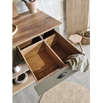 Meuble îlot de cuisine ancien en noyer massif – 2 tiroirs & étagères20251118_113201