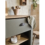 Meuble îlot de cuisine ancien en noyer massif – 2 tiroirs & étagères20251118_113145