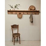 Porte-manteau mural ancien 6 patères en bois brut - Art populaire