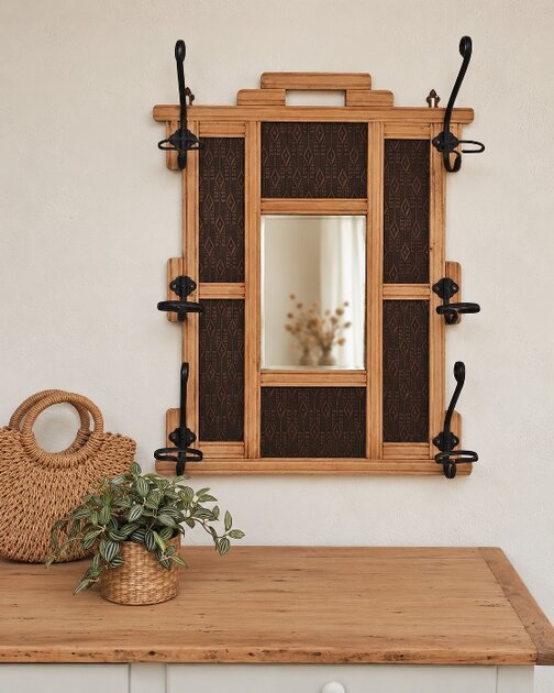 Vestiaire d'entrée mural Art Déco en bois clair et miroir biseauté file_00000000e4cc81f4aeff95085311746c