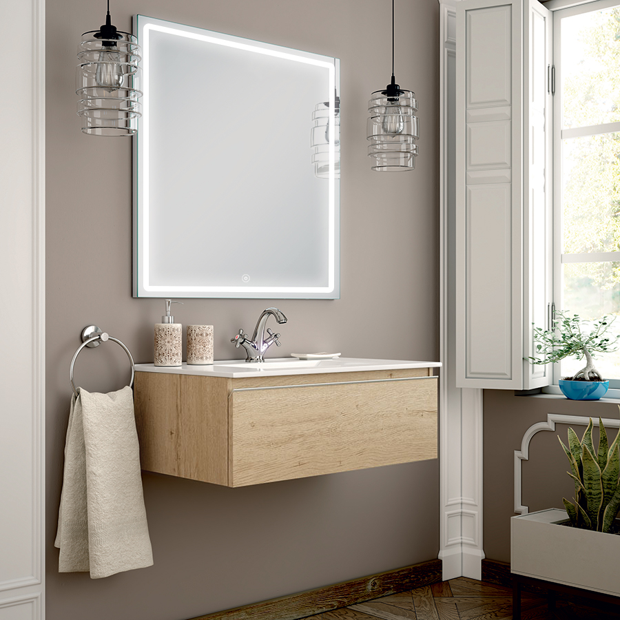 Meuble de salle de bain 1 tiroir PENA et miroir Led VELDI - 80cm