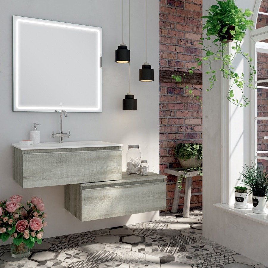 Meuble de salle de bain 1 tiroir PENA et miroir Led VELDI - 120cm
