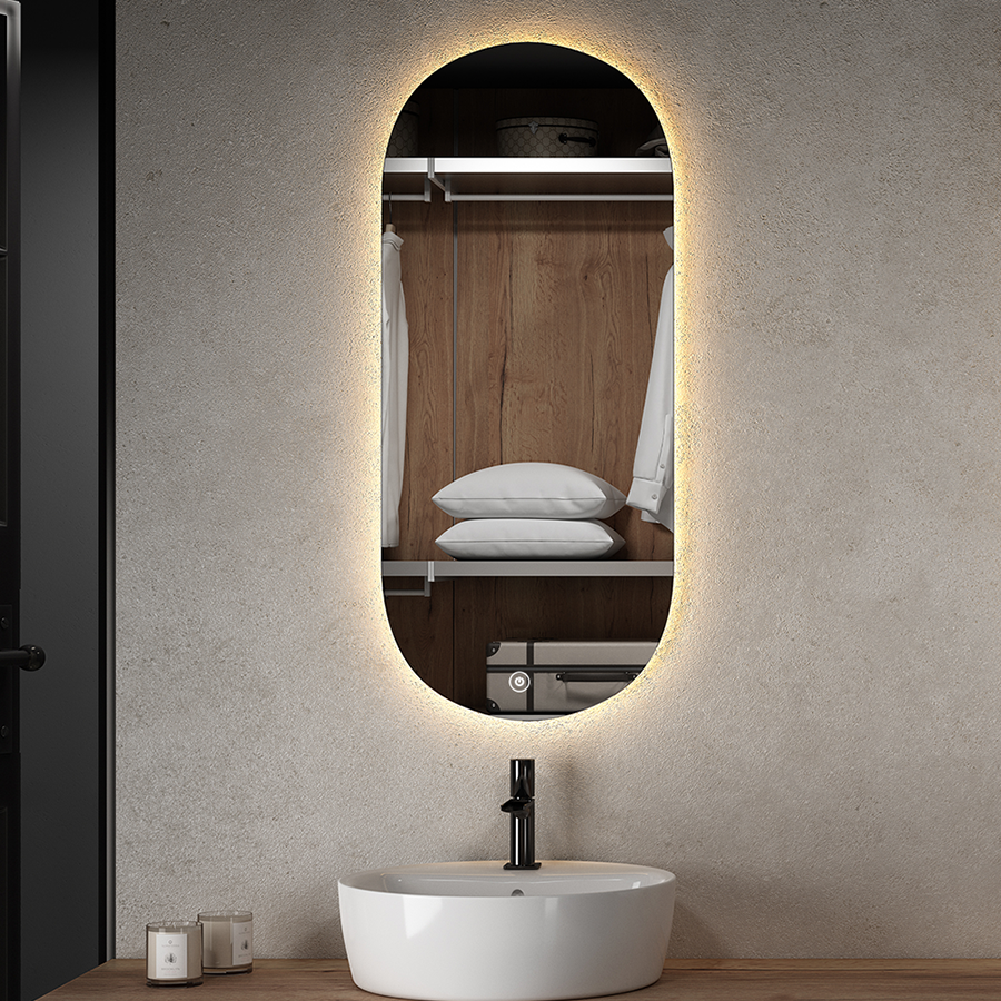 Miroir éclairage LED de salle de bain ARKADI avec interrupteur tactile - 50x90cm