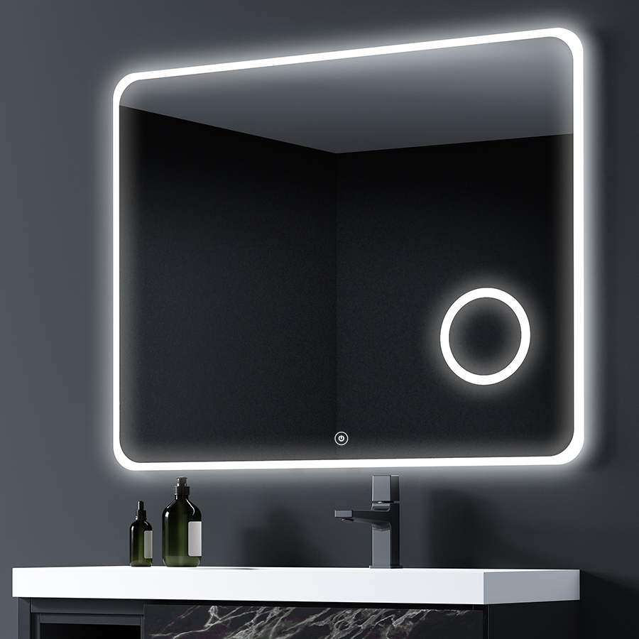 Miroir éclairage LED de salle de bain LOUTRO avec interrupteur tactile, anti-buée et loupe - 120x80cm