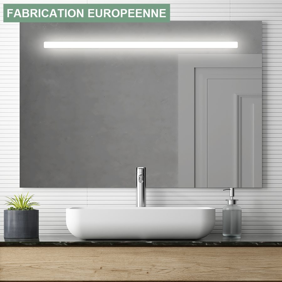 Meuble miroir suspendu salle de bain chêne et blanc 120 cm - Alboran