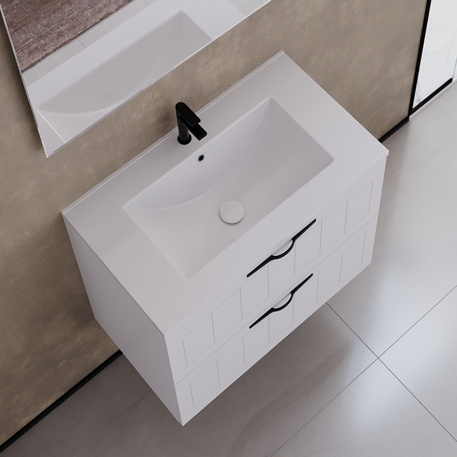 Meuble Salle De Bain Avec Vasque 60 Cm - Blanc, Deux Tiroirs, Design Moderne Et Rangement Pratique