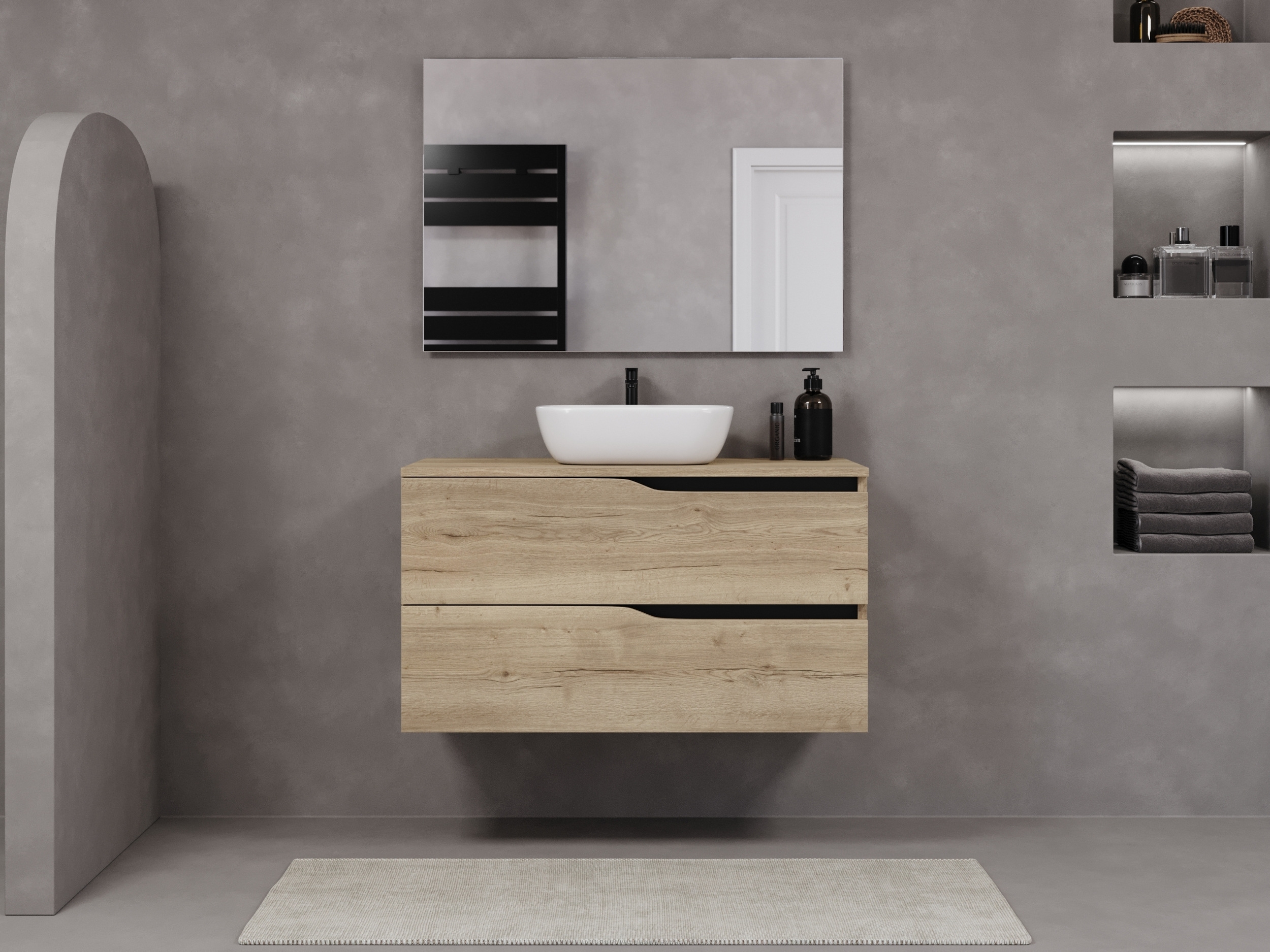 Meuble De Salle De Bain LUX Planetmöbel - 90 Cm Sans Lavabo - Doré - Tiroirs Soft-Close - Rangement Optimisé