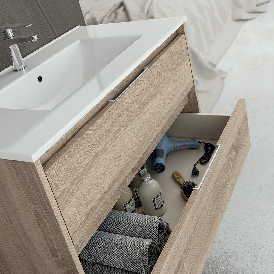 Meuble de salle de bain 100cm simple vasque - 3 tiroirs - sans