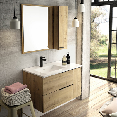 Meuble de salle de bain vasque déportée et miroir avec armoirette - KING - 80cm