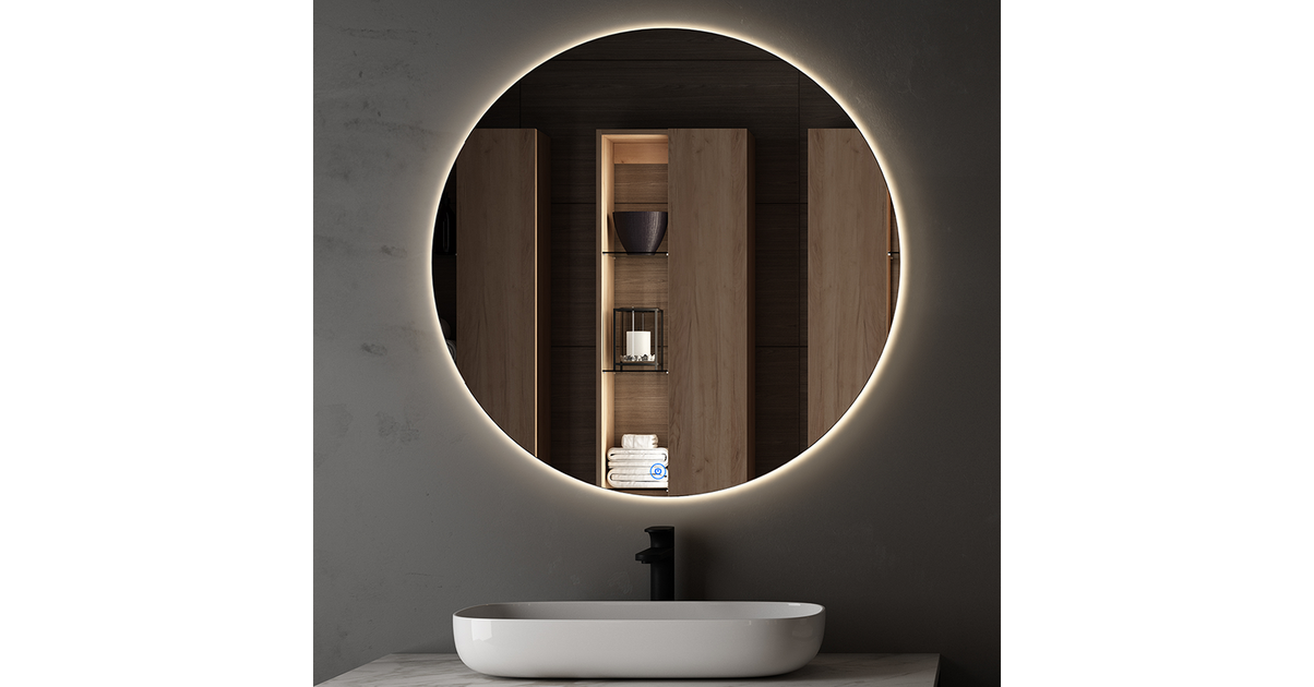 Miroir De Salle De Bain LED London - Rond, Fixation Murale, éclairage Moderne, Couleur Argenté - Neuf