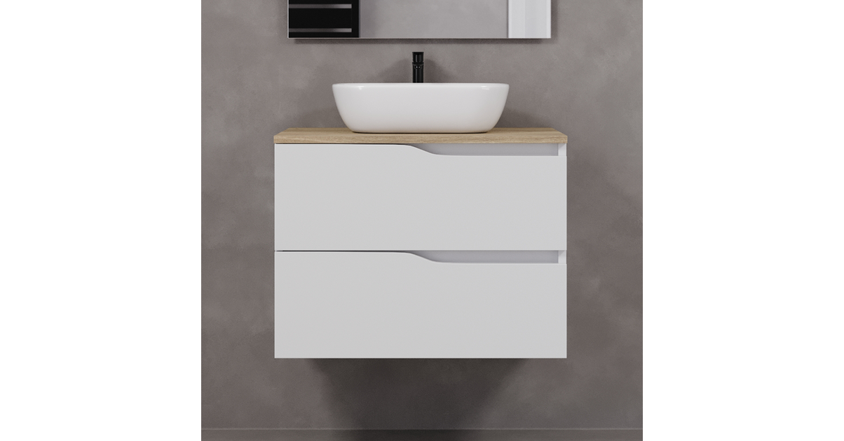 Meuble De Salle De Bain Complet Blanc Brillant Avec Vasque Céramique 50cm Et Miroir LED 3D - Ensemble Lomadox