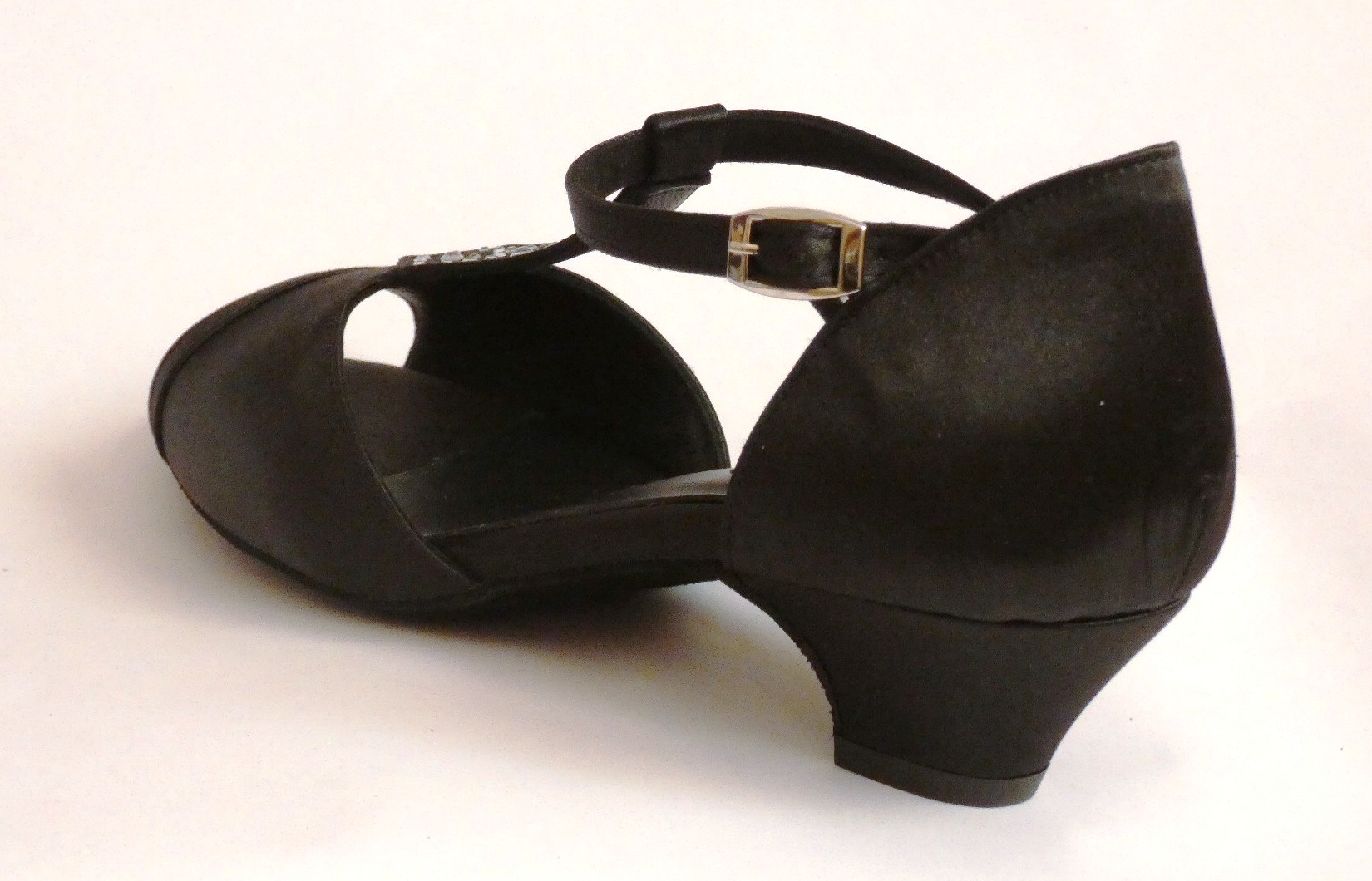 Chaussures de danse femme SERENA NERA satin noir et strass Talon 3cm vue arrière