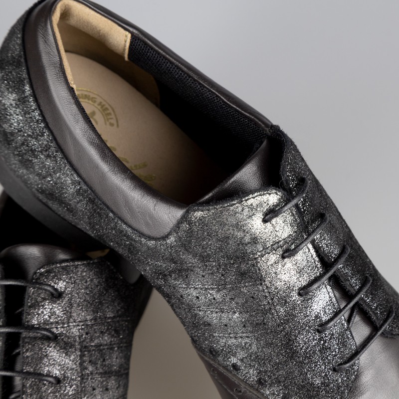 Chaussures de danse homme Tangolera FLAVIO en cuir noir et cuir imprimé talon 2cm et semelle peau vue finitions