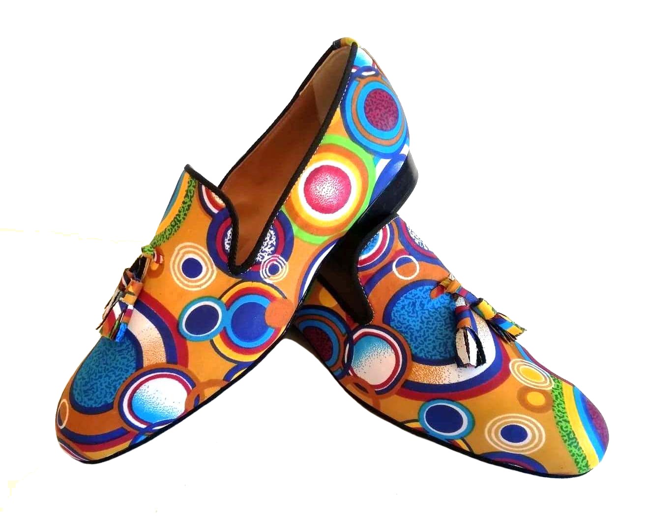 Chaussures de danse homme MEHDI en tissu africain coloré wax talon 2cm et semelle peau vue paire