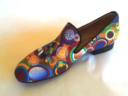 Chaussures de danse homme MEHDI en tissu africain coloré wax talon 2cm et semelle peau