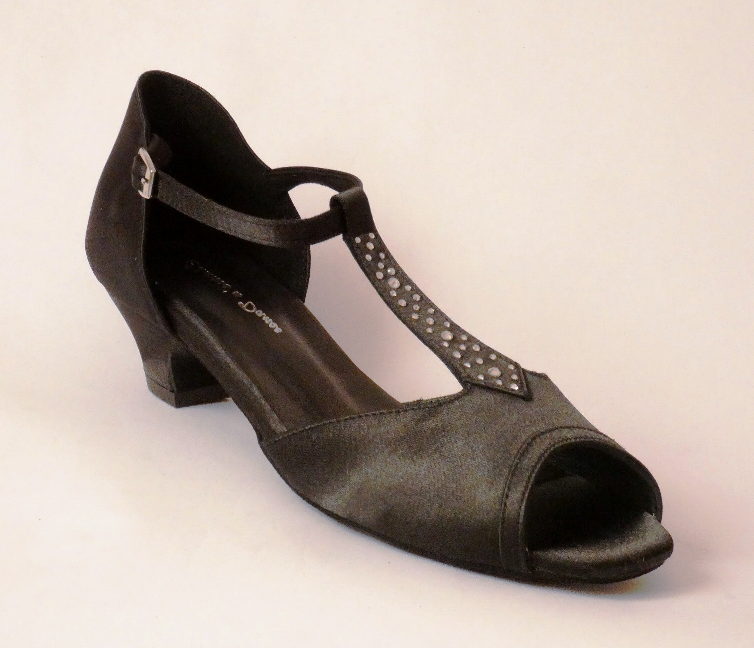 Chaussures de danse femme SERENA NERA satin noir et strass Talon 3ccm