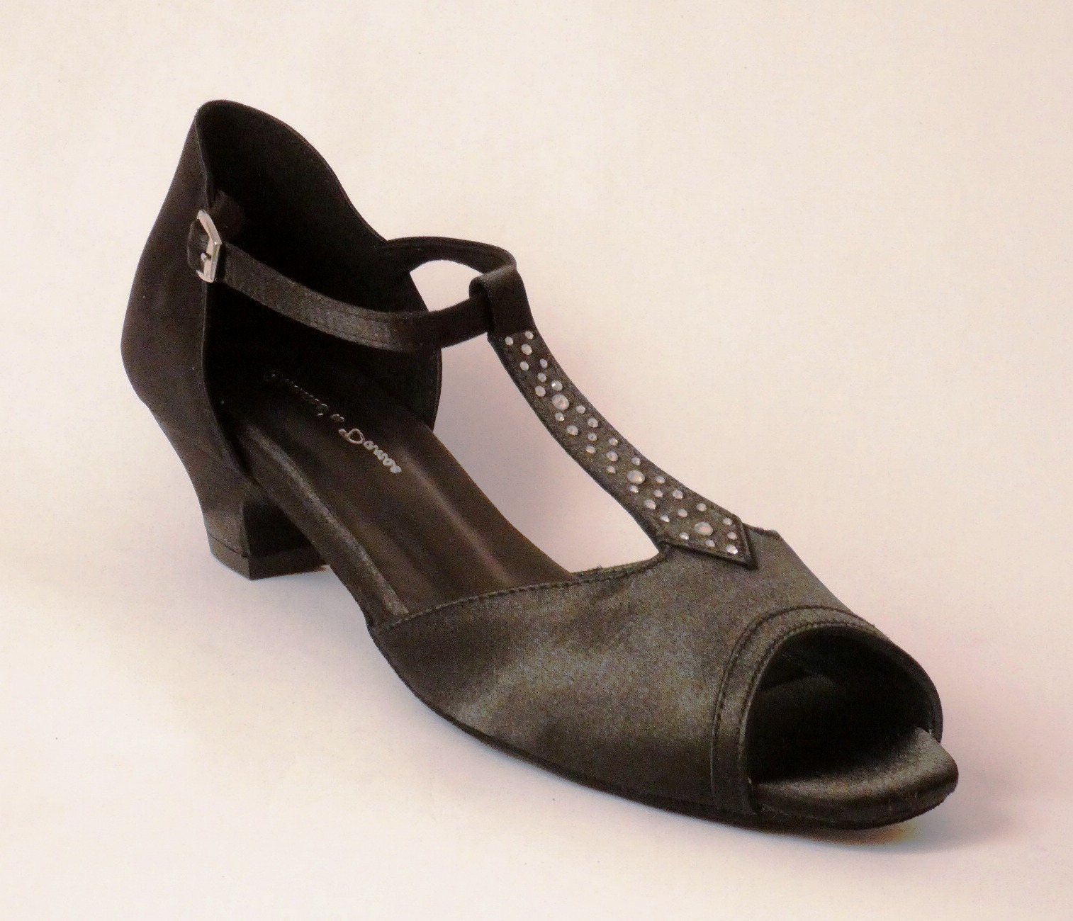Chaussures de danse femme SERENA NERA satin noir et strass Talon 3cm
