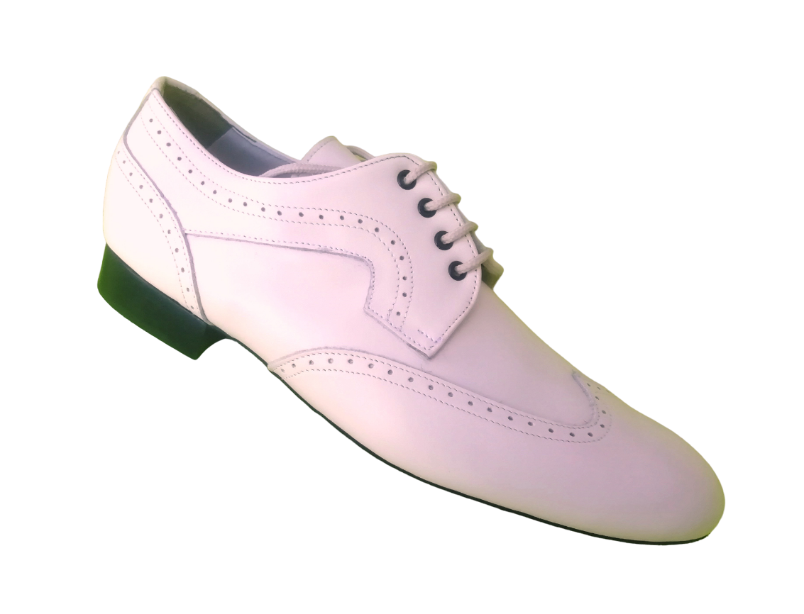 Chaussures de danse homme STEFANO BEIGE en cuir beige clair talon 2cm et semelle peau vue 3 quarts