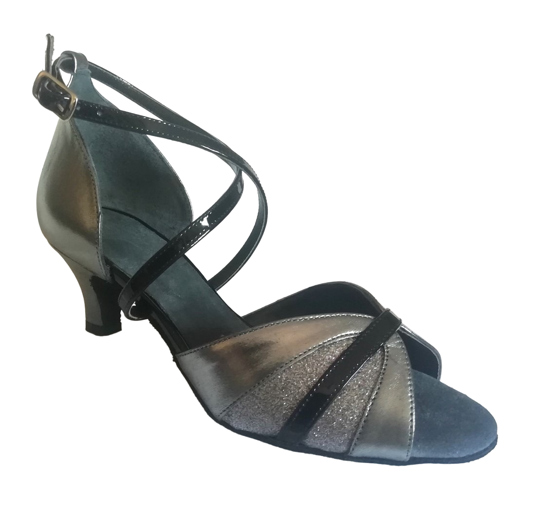 Chaussures de danse femme VINCENZA à bouts ouverts en cuir et glitter bronze avec talon bronze 5cm vue 3 quarts