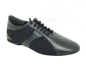 Chaussures de danse homme UGO superflex en cuir tissu filet noirs talon 1cm et semelle fine peau vue 3 quarts