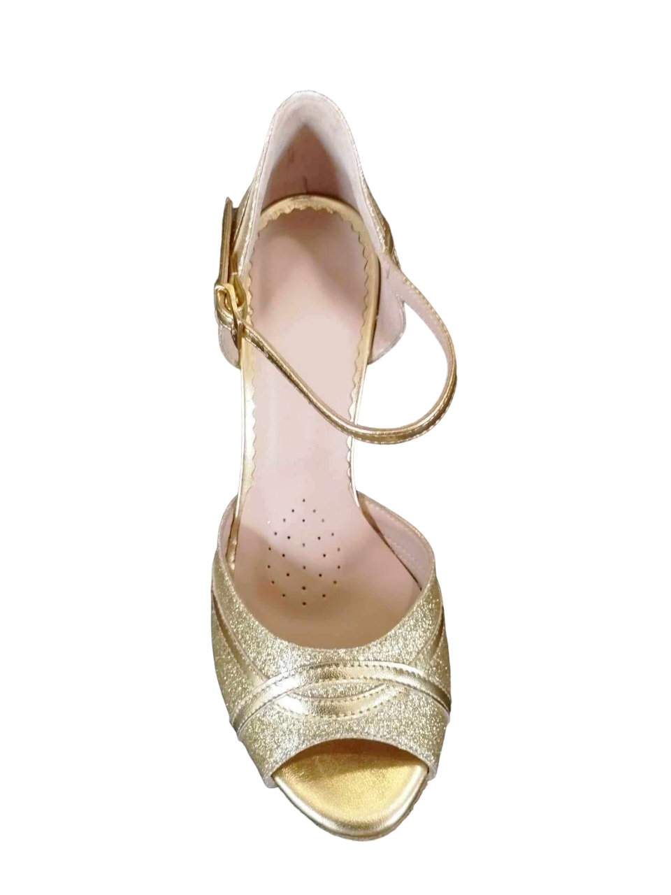 Chaussures de danse femme SHEREHAZADE à bouts ouverts en glitter et cuir or talon aiguille métallisé or 8cm noir vue dessus