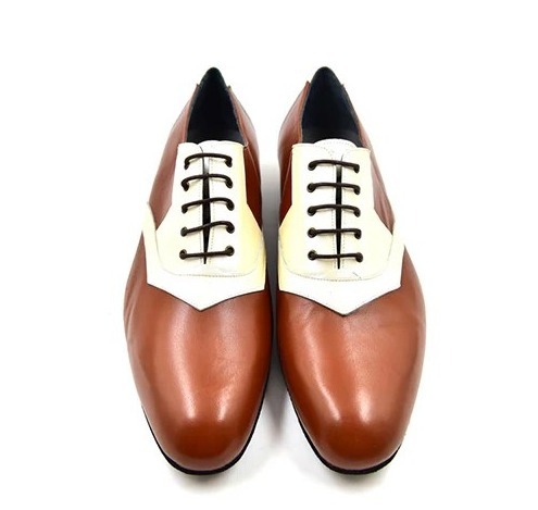 Chaussures de danse homme ALFREDO en cuir marron et perle avec talon 2cm et semelle extérieure peau vue dessus