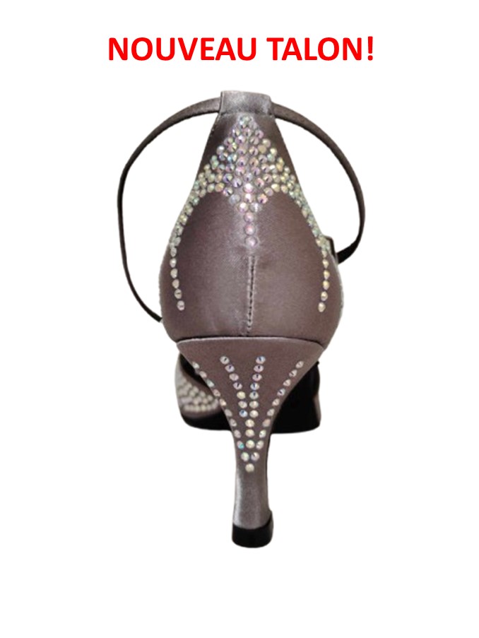 Chaussures de danse femme TIZIANA à bouts ouverts en satin anthracite et strass talon anthracite strassé 7cm vue arrière