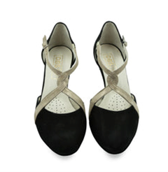 Chaussures de danse femme GEORGIA à bouts fermés en peau noire et glitter platine talon 3cm, vue dessus