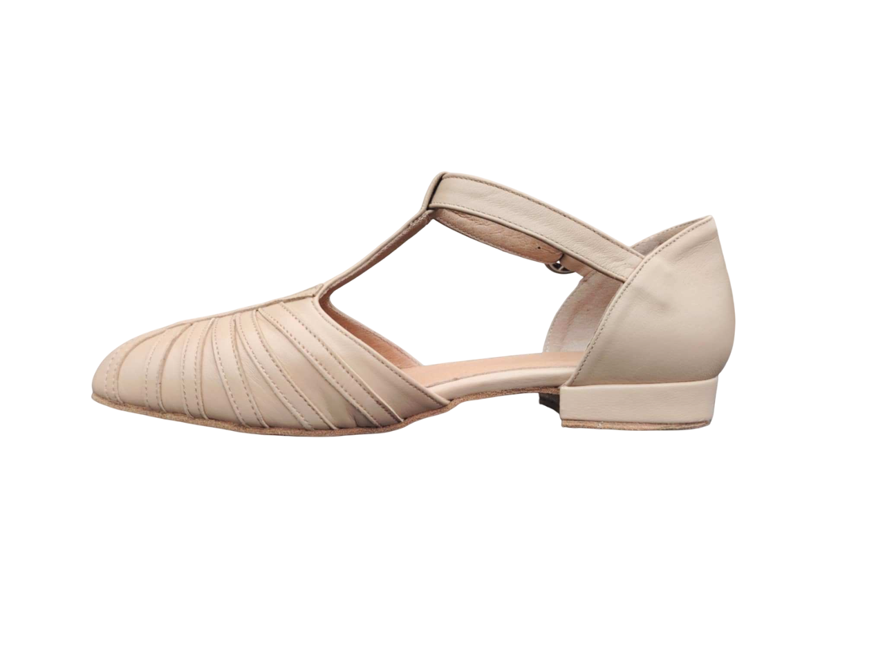 Chaussures de danse femme fermées AGATA cuir beige talon 2cm vue profil