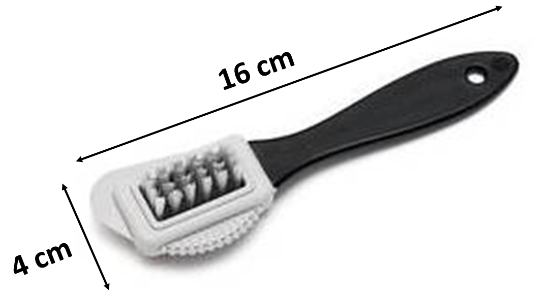 Brosse à chaussures triple face pour semelle et dessus en peau avec dimensions