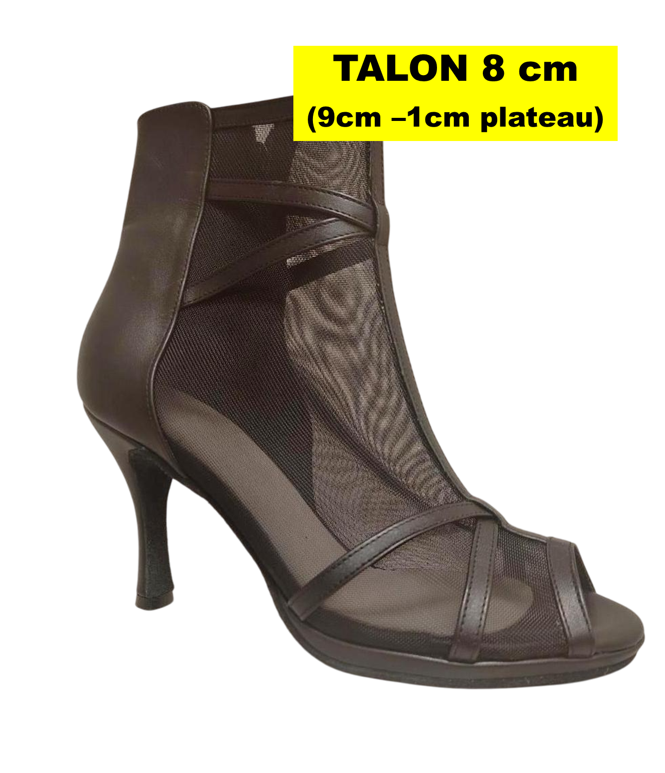 Bottines en cuir et tule noirs et plateau avec fermeture éclair Talon 8cm vue 3 quarts