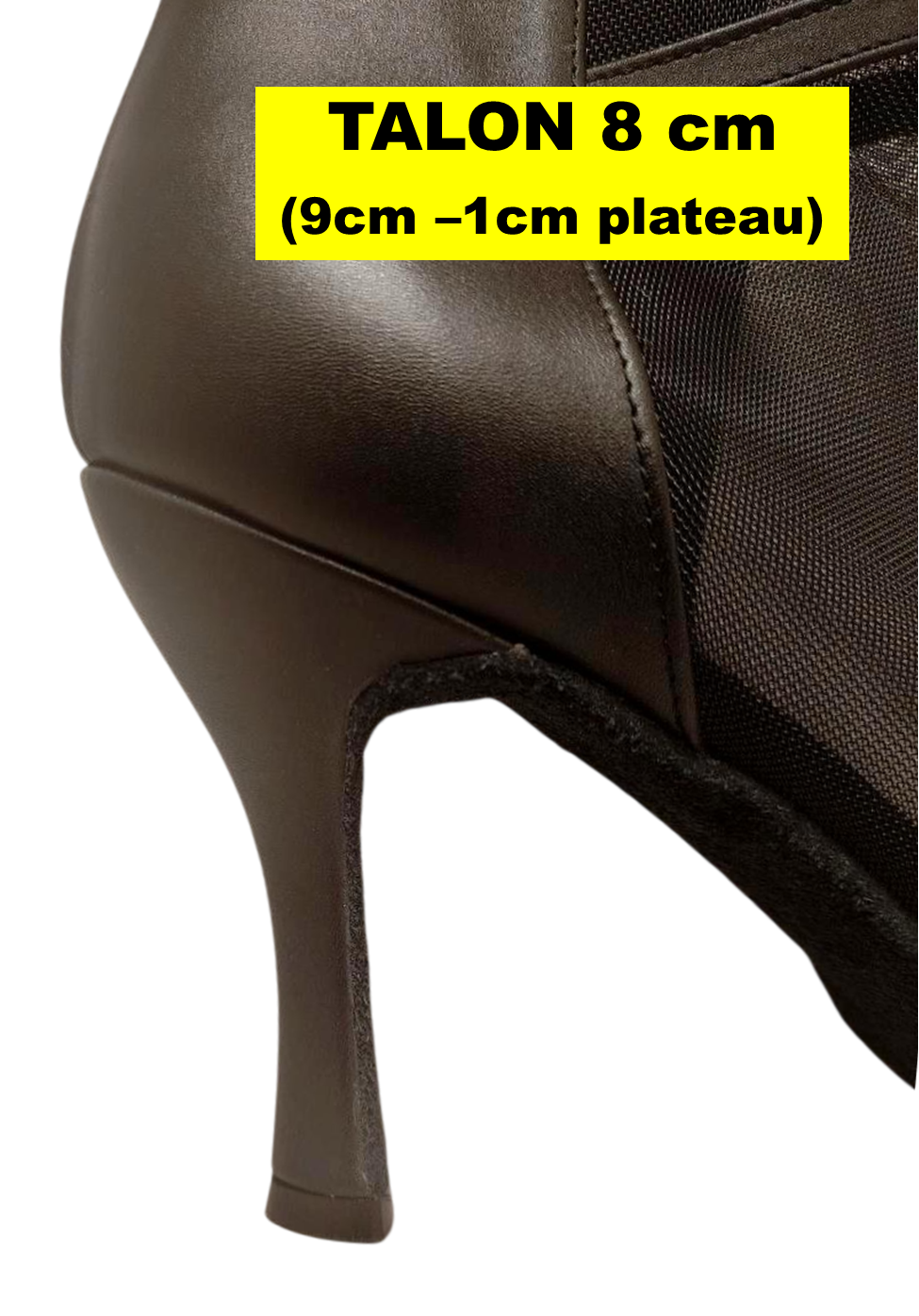 Bottines en cuir et tule noirs et plateau avec fermeture éclair Talon 9cm Vue talon de près
