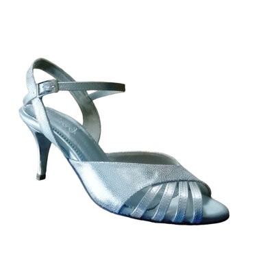 Chaussures de danse femme DANIELLA satin et cuir argent talon ouvert 7cm