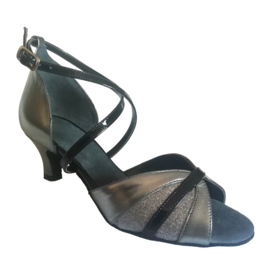 Chaussures de danse femme VINCENZA à bouts ouverts en cuir et glitter bronze avec talon bronze 5cm vue 3 quarts