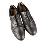 Chaussures de danse homme Tangolera FLAVIO en cuir noir et cuir imprimé talon 2cm et semelle peau vue dessus
