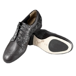 Chaussures de danse homme Tangolera FLAVIO en cuir noir et cuir imprimé talon 2cm et semelle peau vue dessous